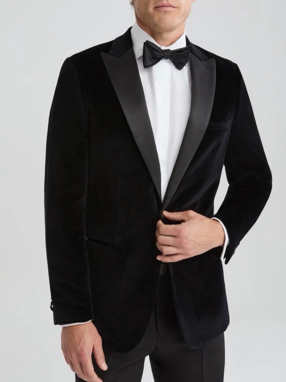 Joseph Abboud Black Velvet Pin Dot Peak Lapel Tuxedo Jacket 42R Slim